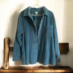 Vintage LL Bean Corduroy Button Up Shirt Jacket Blue Teal Cotton Women XL